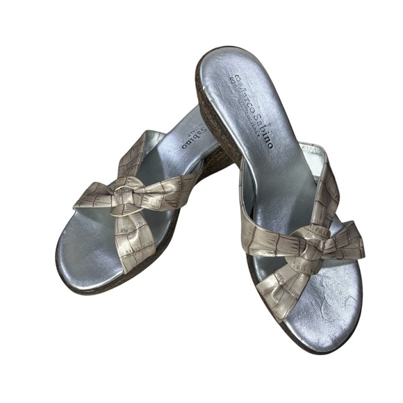 MARCO SABINO Made in Italy Silver Mules with Bow Detail Slip On Sandals size 38 - Picture 1 of 6